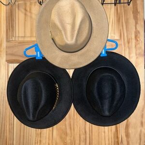 Lot of 3 woman’s wide brim fedora hats with trim